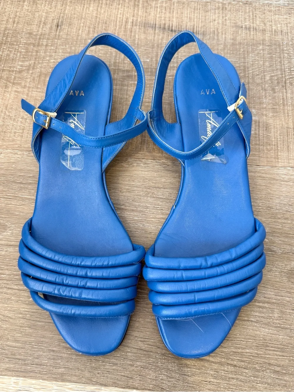 Amalfi Ava Size 7.5 Blue Leather Heeled Slingback Sandals